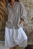 Sundaze Cheesecloth Chalk Stripe Boyfriend Shirt Mocha & White